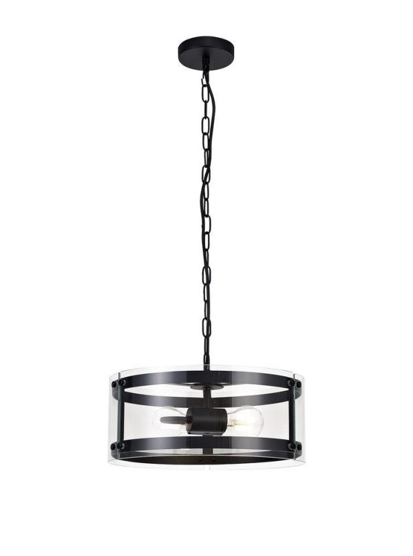 York 2 Light Ceiling Pendant In Matt Black